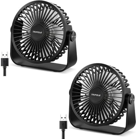 TriPole 2 Pack USB Desk Fan, 3 Speeds Adjustable Strong Wind Table Fan, 360° Head Rotatable 1.5 m Cable Portable Mini Fan, 4.5 Inches Personal Fans for Table Home Bedroom Office Indoor Outdoor, Black