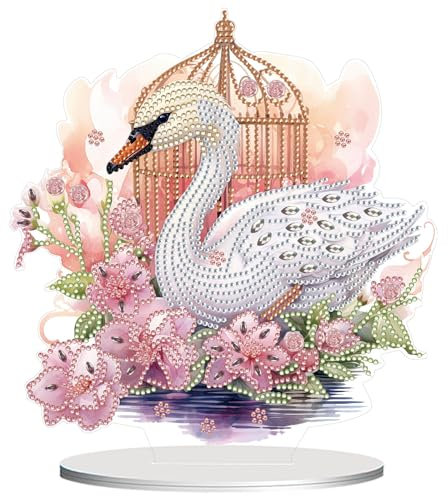 CAYUDEN Diamond Painting Tischdeko, DIY Diamond Painting Erwachsene 5D Schwan Diamant Malerei Stehend Kunst Set Diamant Painting Tisch Deko Diamant Malerei Ornamente für Dekoration, Geschenk