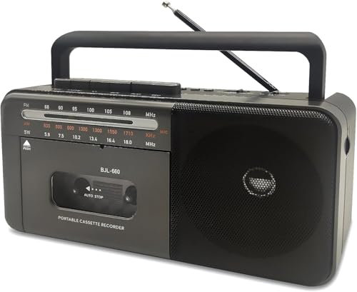 Lettore di cassette Bluetooth Boombox, registratore di nastri AM/FM/SW Radio Stereo Tape Player/registratore con grande altoparlante e jack per cuffie, USB/TF/MP3 Tape Player AC o