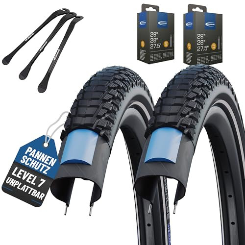 2er Set Schwalbe Reifen Marathon Plus Tour 2022 Smart Guard 28 x1,40 Zoll (37-622) Schlauch wählbar + MSZweirad Reifenheber (DV-Ventil Schläuche, 28x1,40 Zoll (37-622))