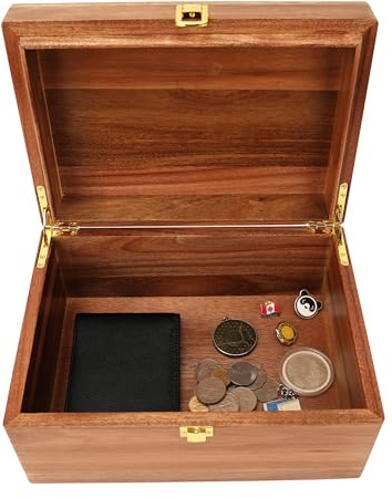 Spiretro Handgefertigte Premium-Box aus massivem Akazienholz mit Scharnierdeckel, natürliches einzigartiges Finish, goldene Scharniere und Verriegelung, sichere Aufbewahrung für Tee, Schmuck, Handwerk