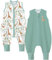 Chilsuessy Baby Schlafsack mit Beinen 1.5 Tog Schlafsack 2er Pack 100% Baumwolle Ganzjahres Schlafsack mit Füßen Babyschlafsack Schlafsack Kinder, 1.5 Tog/Grün + Giraffe, 80cm/Baby Höhe 85-95cm