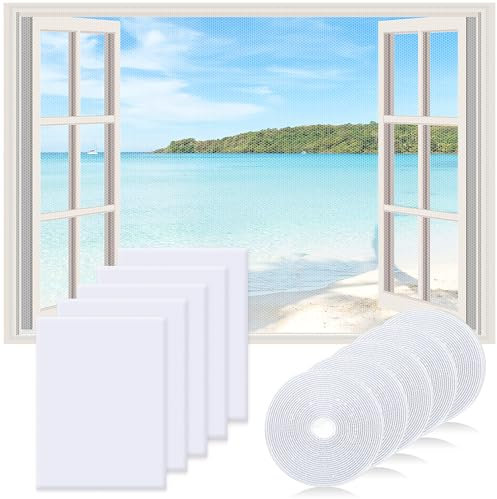 Yesaler Zanzariera per Finestre Zanzariera a Prova di Insetti con 4 Rotoli Nastro Adesivo 130x150cm per Tutte le Finestre 5 Pezzi (Bianco)