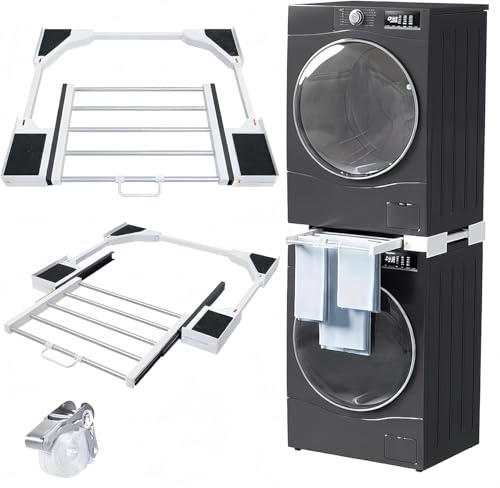 WUDLEP 29 Washer & Dryer Stacking Set, Universal Laundry Stack Kit with Slide-Out Drying Rack, Height Adjustable for 29/28/27/26/25/24 Appliances with Secure Ratchet Straps