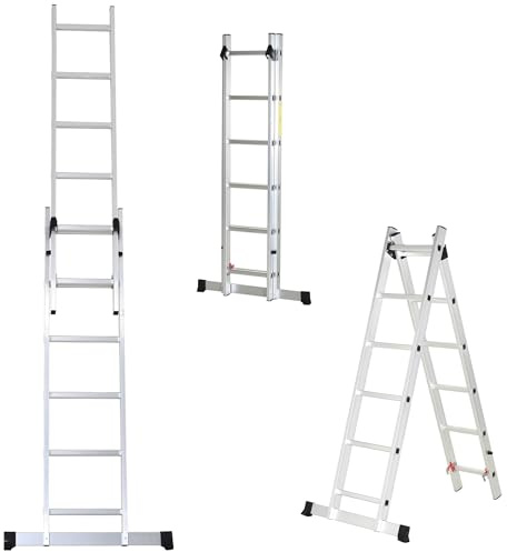 HOMCOM Échelle Multifonctions en Aluminium 2,5 m, échelle Pliable Portable avec Pied antidérapant et Cadre Triangulaire, escabeau Charge jusqu'à 150 kg, Argent