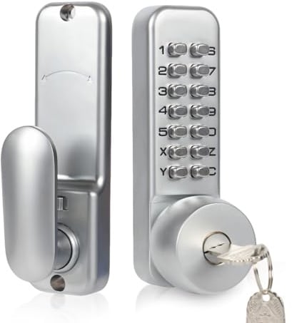 Serrure à combinaison mécanique, serrure de porte étanche sans clé avec code numérique, serrure à code en alliage de zinc avec trou de serrure, clé et poignée, pour portail de jardin, porte en verre