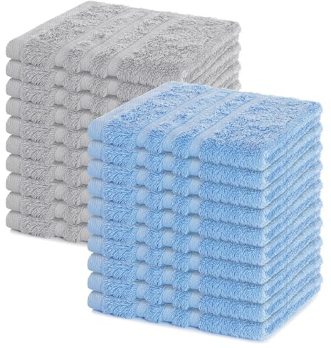 Lavea® Seiftuch 20er Set 30x30 cm, Delphinblau & Silber | 100% Baumwolle, hochwertige Seiftücher und Gästehandtücher, saugstark, waschbar und strapazierfähig – Frottierserie Elena