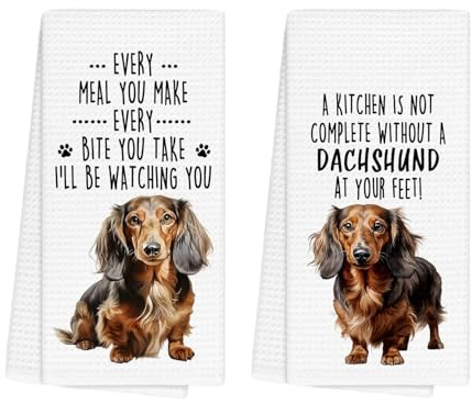Fychuo 2 Stück Dackel Handtuch Set, Lustige Küchenhandtücher mit Hundesprüchen für Dackel-Liebhaber, Saugfähig Mikrofaser Geschirrtücher 40x60 cm, Humorvolles Deko & Praktisches Hundegeschenk