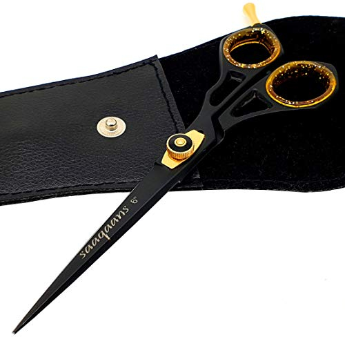 Saaqaans SQR-01 Professionelle Friseurschere Rasiermesser 6 für Friseure und Heimanwender mit einem schwarzen Schere Fall (Schwarz Rasierer Scheren)