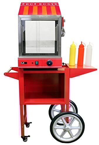 Hot Dog Steamer & Cart Events Hotdog Bun Electric Warmer Stainless Steel Machine Commercial Sliding Glass Doors Removable Shelf 2 Trays Adjustable Thermostat 30 °C – 110 °C 2000W Tongs 3 Sauce Bottles