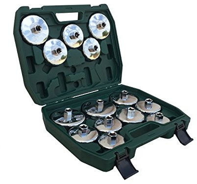 GrecoShop Chiavi per Filtro Olio a Tazza Cromate Set 14 Pezzi in Valigetta