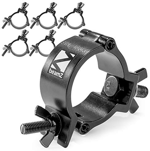 BeamZ BC50B-100 Half Coupler Lighting Truss Clamp Kit - Pack of 6 Slimline Aluminium O-Clamps, Black, 48-51mm, 100kg Load for DJ Goalpost, Stage & Event Lighting Setups