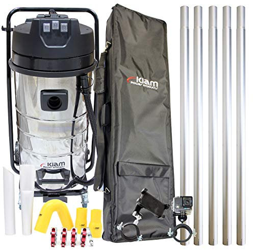 Kiam Gutter Cleaning System KV100-3 3600W Triple Motor Industrial Wet & Dry Vacuum Cleaner & Gutter Pole Kit & 4K WiFi Inspection Camera & Holdall Carry Bag (20ft (6m))