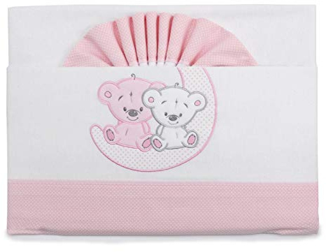 PEKITAS Bebe Flanell-Bettwäsche-Set, 3-teilig, für Kinderbett, 60 x 120 cm, 100% Baumwolle, Rosa, hergestellt in Portugal