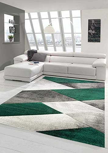 Teppich modern Teppich Wohnzimmer abstrakt geometrisches Muster in grün grau Größe 120x170 cm