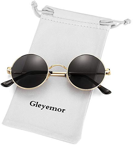 Gleyemor John Lennon – Lunettes de soleil polarisées rondes pour homme et femme – Lunettes de soleil rondes rouges et jaunes – 05 doré/gris, taille S