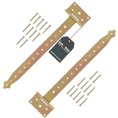 KOTARBAU Kreuzgehänge 400 mm 2 Stück Ladenband Türband Torscharnier Werfgehänge Scharnier Baubeschlag Gartentorband Gartentorfalle Verzinkt Gold