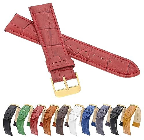 MARCHEL Croco Gold LM-175 Lederarmband 8 mm Rot Krokoprägung Uhrenarmband Krokodilmuster Uhrband Rindsleder