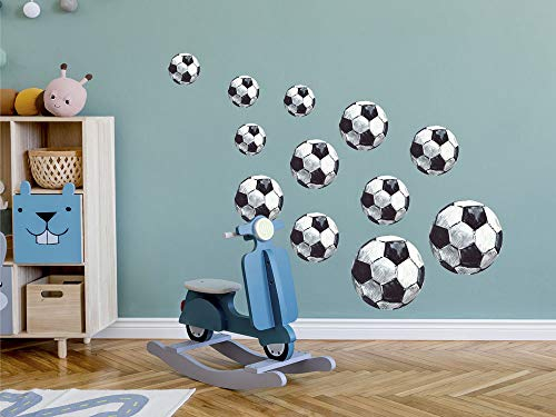 GRAZDesign Wandtattoo 12 Fußbälle Fußball Kinderzimmer, Wandaufkleber Jungen, Wanddeko Wandsticker Deko für Babyzimmer Baby Jungenzimmer Jungs, Aquarell / 57x80cm