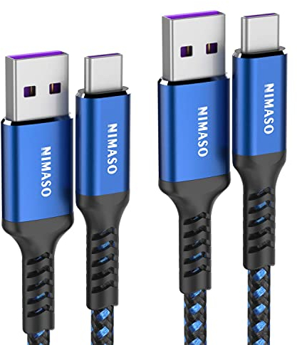 NIMASO Huawei Cavo USB tipo C 5A [Set di 2], Huawei Supercharge Cavo USB C 40W Compatibile con Huawei P30 Pro,P20 Pro,Mate 20 Pro,Mate 10 Pro,P10 Plus,Mate 9 Pro,Honor Note 10, Honor 10 (2M+2M, Blu)