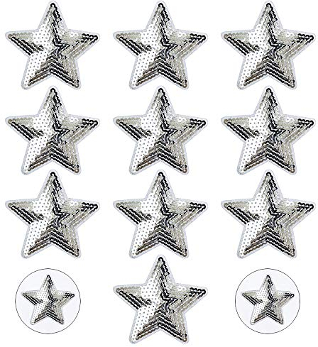 Nifocc Stars Appliques Pailletten Patches Stars Bestickter Aufnäher Aufbügeln Flicken für Kleidung Jeans Jacken Hüte Taschen Rucksäcke Schuhe Dekorationen - Silber 10 STK