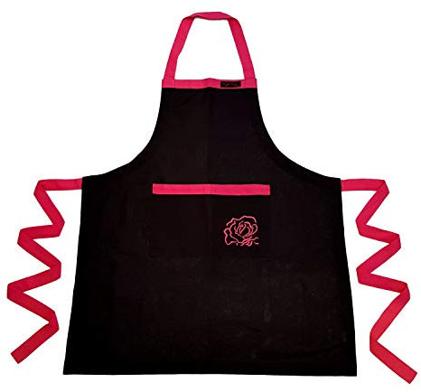 Ragged Rose Grembiule da Cucina, in Cotone, Nero con Rosa, Unisex