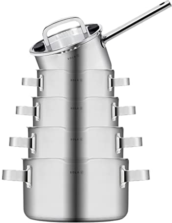 Sola Juvia Signature Topfset Induktion - 5-Teilig, Kochtopf set mit Deckel - 18/10 Silberweißem Edelstahl - Kochgeschirr Set - Für alle Induktion Herdarten - Induktions-Pfannenset - Spülmaschinenfest