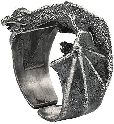 YABEME 925 Sterling Silber Drachenring für Männer, Nordic Viking Vintage Verstellbarer Hochleistungs-Fingeramulettschmuck,8