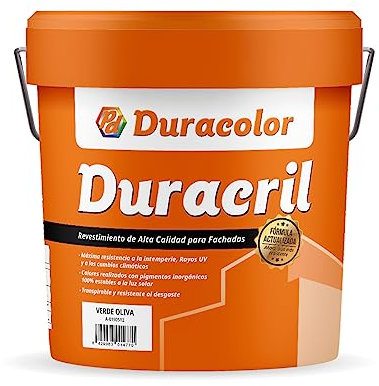 Pintura Duracril Liso - Color Verde Oliva - 12 Litros - Resistente a la Intemperie y a la Radiación Ultravioleta - Pintura Transpirable - Pigmentos Inorgánicos - Especial Para Fachadas - Duracolor