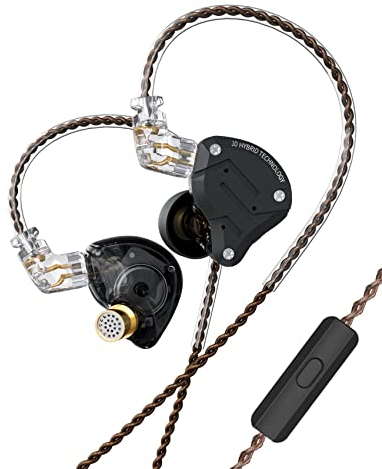 CCA KZ Zs10 Pro 4ba + 1dd Bass Drive In-Ear Headphones, HIFI Stereo Earbud Sweatproof Sports Headphones,Noise-Isolating Monitors for Musicians DJ Headphone,2 Pin Detachable Cable(with mic,Matte Black)