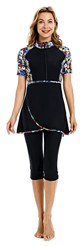 Rash Guard Badeanzug Kurzarm Surfanzug Modest Bademode für Frauen Burkini Beachwear Modesty Badeanzug (XXL,J1)