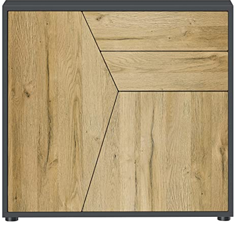 Vladon Buffet Benny, Commode avec 2 Portes et 2 tiroirs, Noir Mat/Chêne Nature (79 x 74 x 36 cm)