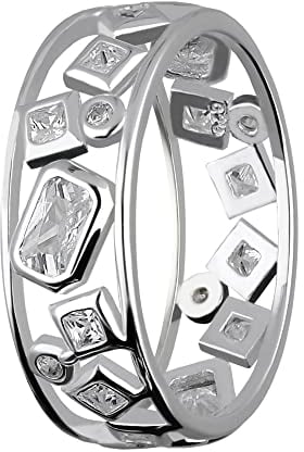 Treuheld® Breiter 925 Sterling Silber Ring mit geometrischen Kristallen | 8 Größen [07.] 60