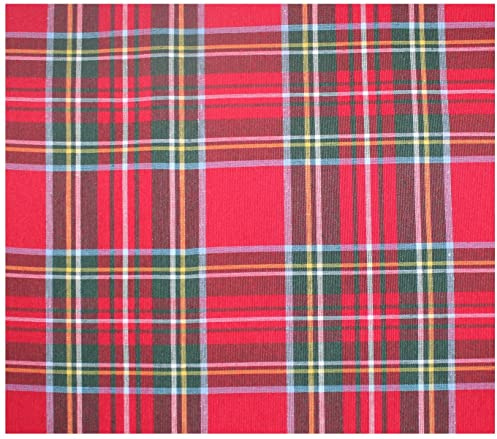 Russo Tessuti Tessuto Cotone Scozzese Tinto in Filo Tartan Grande Natale Rosso Verde 50x280cm
