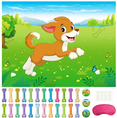 Morcheiong Pin The Tail on The Dog Birthday Party Game with 48 Bones, Give The Puppy Dog A Bone Game for Kids Dog Birthday Party Supplies Decorations