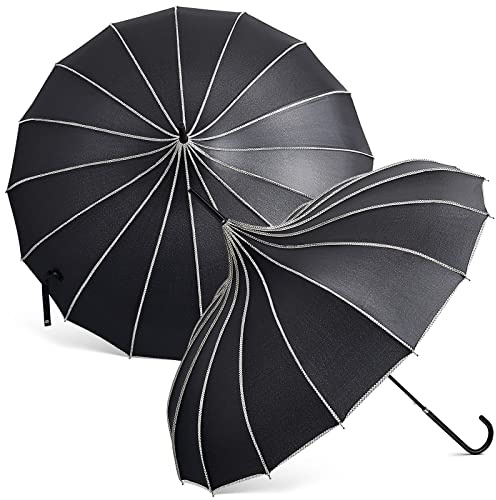 Queekay 2 Pcs Gothic Pagoda Umbrella, 36 Inch Parasol Black