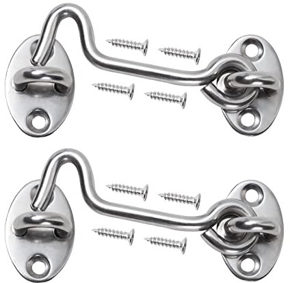 4 Barn Door Latch Door Lock Hardware, 2 Pack Sliver Sliding Door Lock Eye Hook Latch with Screws, Rust-Resistant Metal Gate Latch, Privacy Hooks Latch for Inside Door, Wooden Fence, Garage Door