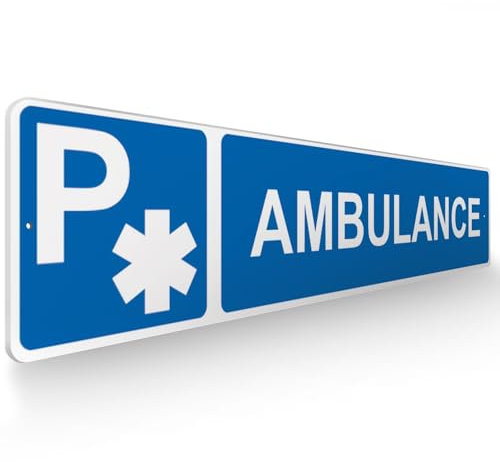 DECOHO - Panneau de signalisation pour parking · Stationnement réservé aux ambulances - 48 x 10 cm - Bleu