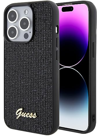 Guess GUHCP15LPMSDGSK Hülle für iPhone 15 Pro 6.1 Schwarz hardcase Disco Metal Script