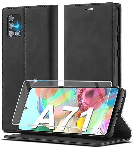 Handyhülle für Samsung Galaxy A71 Hülle Leder [Mit A71 Schutzfolie] für Samsung A71 4G Hülle Klappbar Leder Flip Wallet Stoßfeste Case Schutzhülle Klapphülle für Samsung Galaxy A71 Hülle Holster