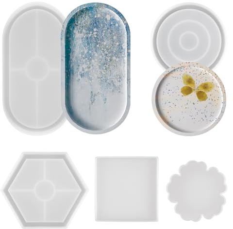 5 Stücke Silikonformen Gießformen, Silikonform Tablett Tassenuntersetzer, Epoxid Formen Silikonform Untersetzer für Machen Untersetzer, DIY Tassenuntersetzer