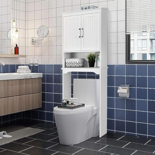 GOPLUS Meuble Étagère de Salle de Bain, Rangement au Dessus des Toilettes WC ou Lave-Linge, Armoire et Étagère Ouverte, 63x23x168cm