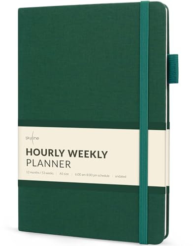 Skyline Stundenplaner Wochenplaner - undatiertes Agenda & Tages-Terminkalender - Notizbuch mit Zeitblockierung für Unternehmer, A5 (Waldgrün)