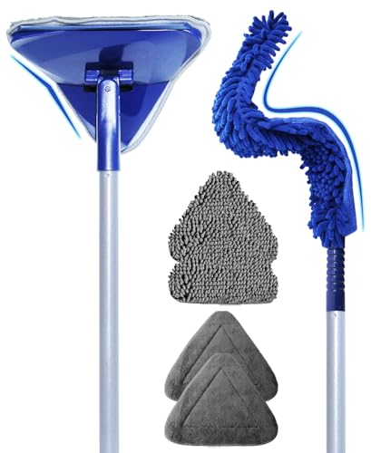 Wall Cleaner Mop with Fan Duster, BAFEZOZE Baseboard Cleaner Tool with Long Handle 82, Floor Cleaner for Mopping Long Dusters for Cleaning, 1 Ceiling Fan Cleaner Duster 4 Replacement Pads