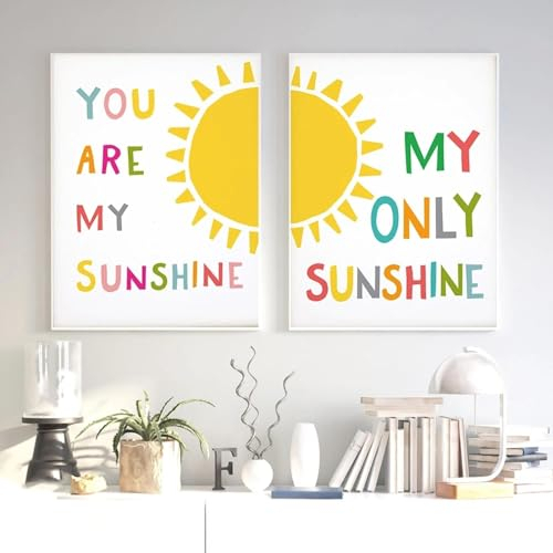 Yangld Leinwandgemälde für Kinder, Bildung, Wandkunst, Poster und Drucke, „You Are My Sunshine“, Kindergartenbilder, Wanddekoration, 50 x 70 cm x 2, ohne Rahmen
