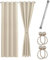 Cozyor Praktisches Set ohne Bohren: 2X Vorhang + 1x Klemmstange Silber 70-120 cm + 2X Raffhalter mit Magnet Blickdicht & verdunkelnd, als Raumteiler, Fenster & Tür Beige Thermovorhang 200x135cm
