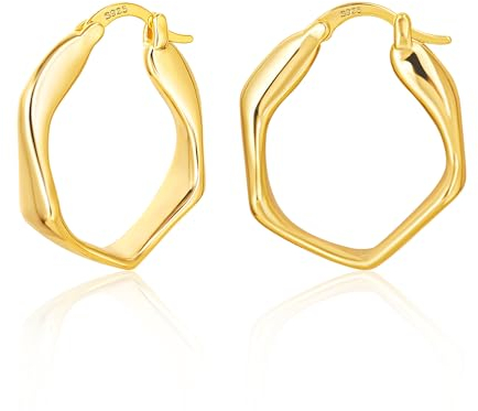 Gold Ohrringe Kleine Creolen Damen, Kleine Sechseckige Ohrringe Gedrehte Creolen Sterling Silber Ohrringe Geometrie Creolen Kleine Breite Creolen Ohrringe Schmuckgeschenke Damen Mädchen
