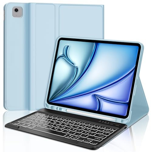JADEMALL Custodia Tastiera per iPad Air 13 M3/M2 2025/2024, Italiano QWERTY Tastiera Retroilluminata Bluetooth Rimovibile Custodia con Supporto Pencil per iPad Air 13 M3 2025, Cielo blu