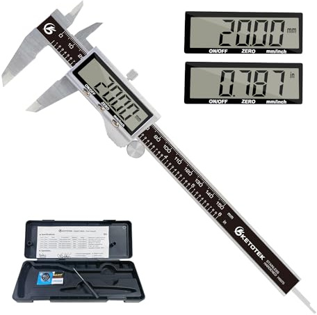 KETOTEK Digitaler Messschieber aus Edelstahl 150 mm/6 Zoll | Messwerkzeug LCD-Display Messschieber mit Ersatzbatterien für Zuhause, Industrie, Heimwerker