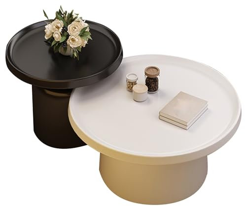 LYXXJRYBHD Satztische Fürs Wohnzimmer, Set Aus 2 Beistelltischen, Einfacher Tisch Für Sofa, Kleiner Couchtisch Für Büro, Balkon(Color:Big White and Little Black)